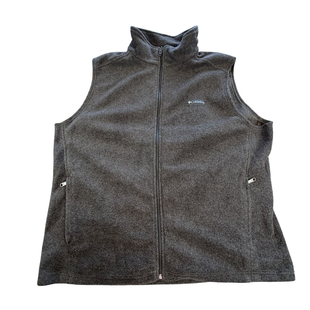 Columbia Vest Mens 2XL Gray Fleece Full Zip Pockets Hiking Warm Outdoor